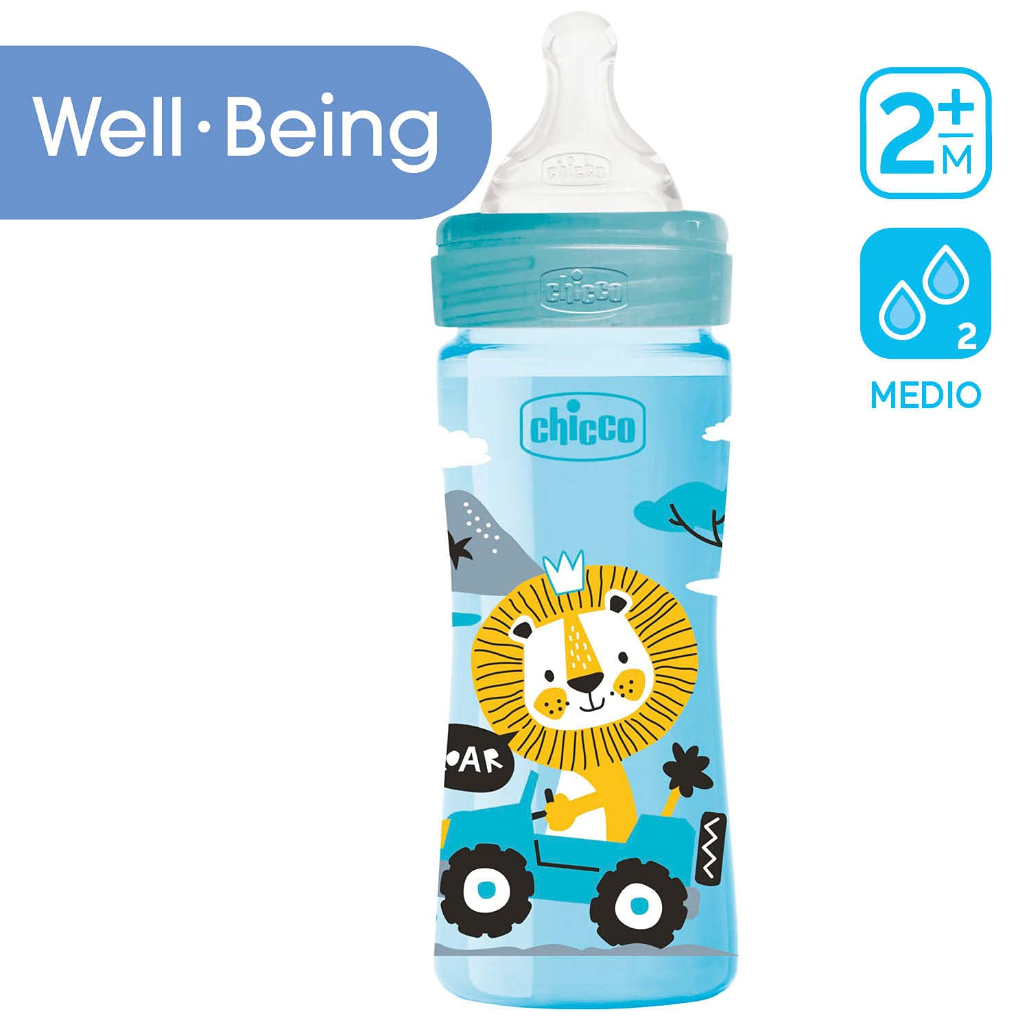 Chicco Benessere Biberon Flusso Medio in Plastica con Tettarella in Silicone, 250 ml, 120 g