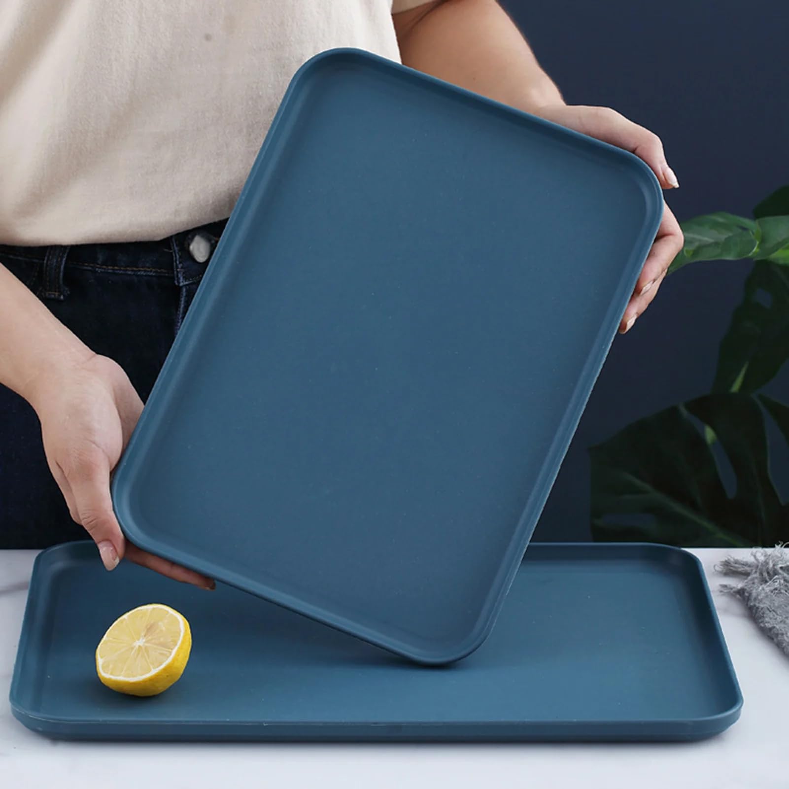 Motka 9.84" Wheat Straw Plates (2-Pcs) - Eco-Friendly, Unbreakable, Lightweight, Rectangular Dinner Plates - Perfect for Salad, Dessert, Dim Sum, Parties, & Gifts - Orange 3