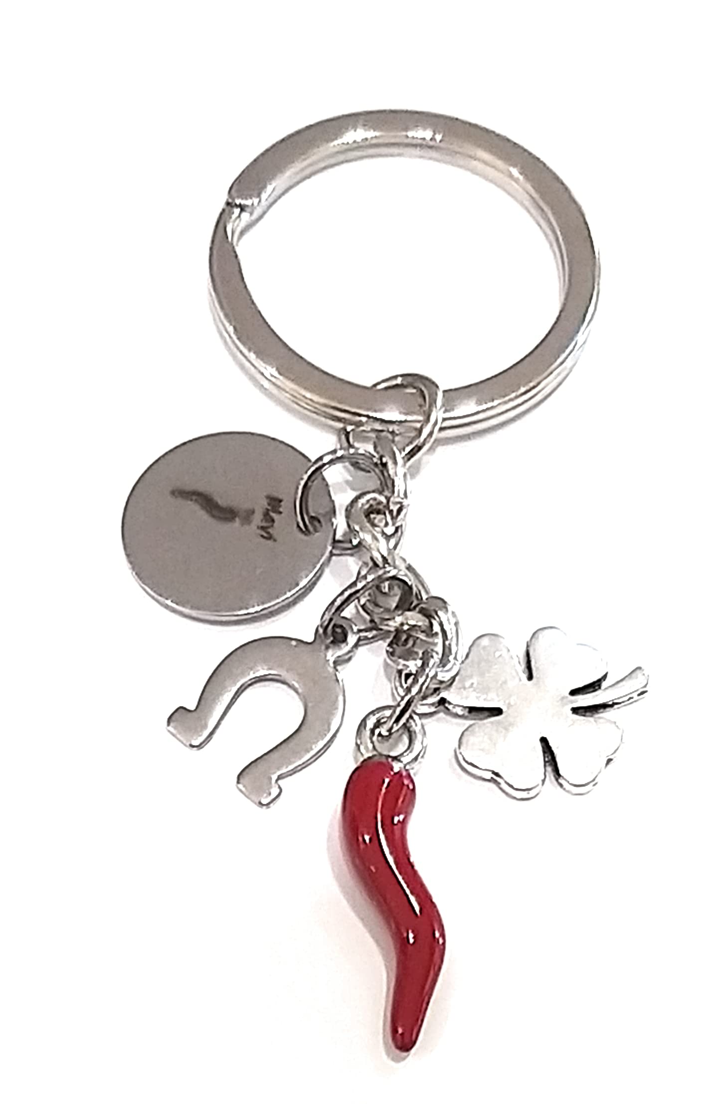 Mavijewel Portachiavi uomo donna in acciaio con pendente corno portafortuna personalizzato scritta/corna/zampa/albero/mano di fatima/civetta/spedizione gratis