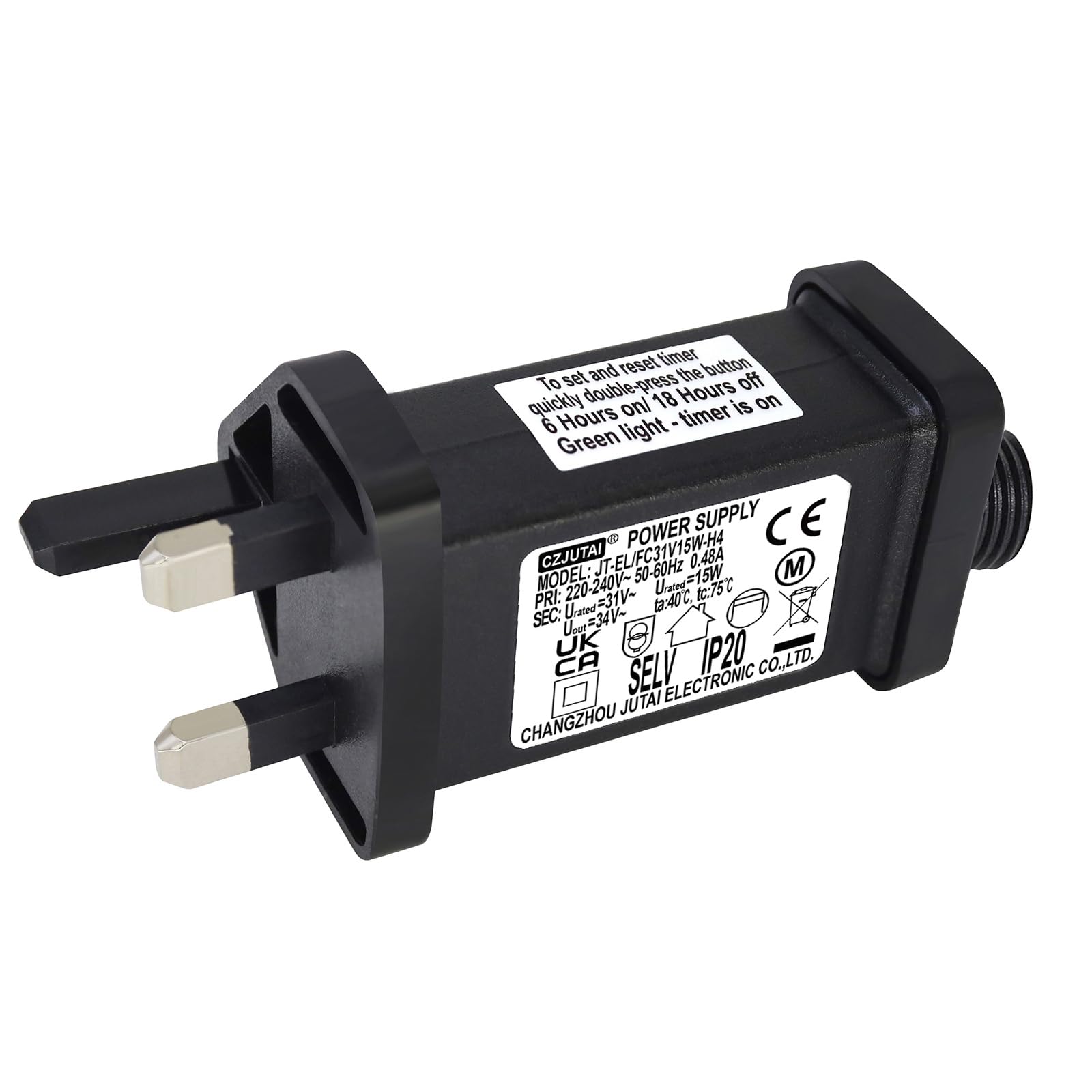 CubePlug 31V 15W Transformer for CZJUTAI JT-EL/FC31V15W /12W /9W /6W /4.5W /3.6W with 8 Modes, Memory & 6 Hour Timer, for Christmas Tree Lights with multifunction botton (6W) [W5K5]