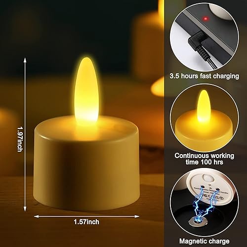 Miniatura 10 de idyl light Velas de té recargables con temporizador remoto, parpadeantes que funcionan 55 horas, impermeables, sin llama, para decoración del hogar,