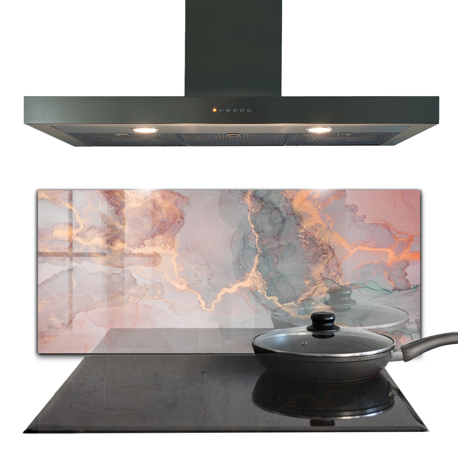 Panneau de cuisine autocollant Wallfluent anti-projections en verre trempé marbre 125x50cm