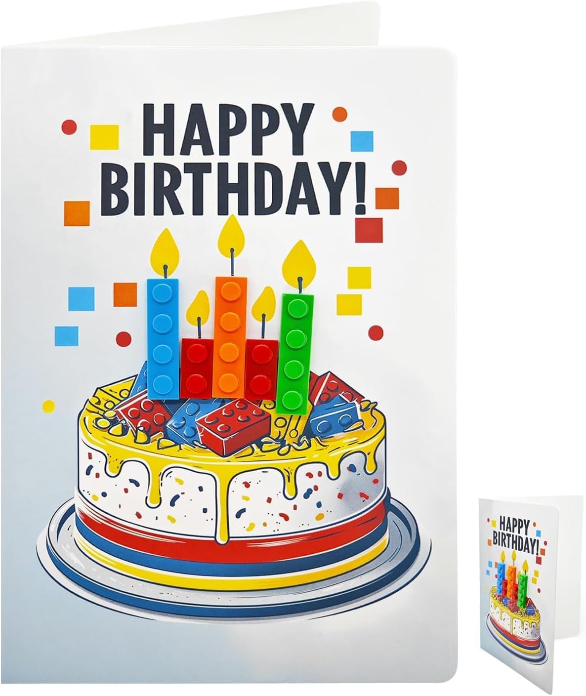 Building Block Birthday Cards 3D Birthday Cards Blank Birthday Card Brick Candle Friends Theme Funny Best Friend for Kids Boy Adult