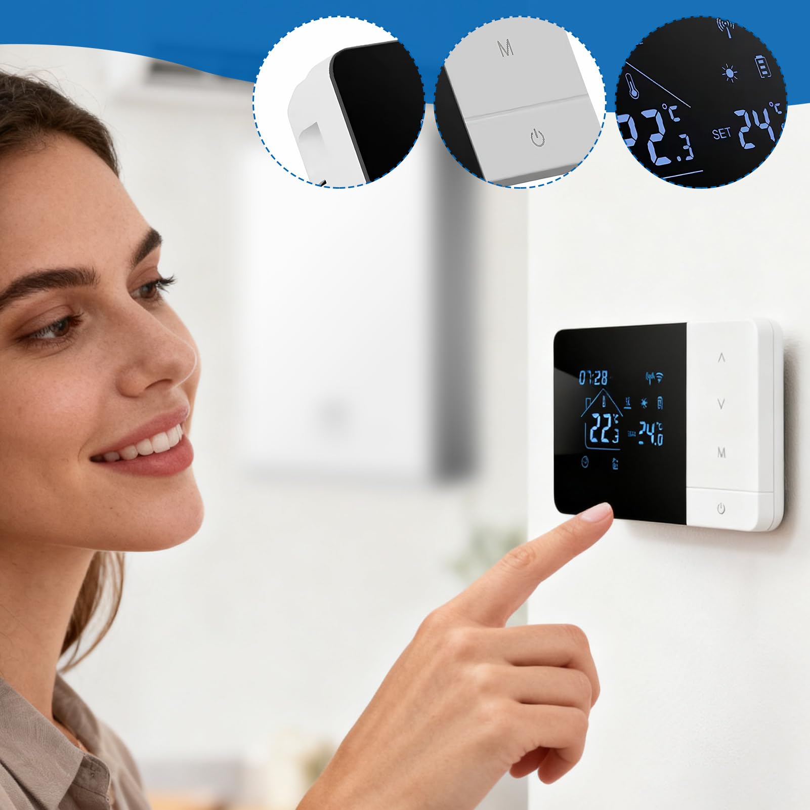 Termostati Intelligenti Per La Casa Termostato Wifi Riscaldamento E | Controller Temperatura con Schermo Touch e Sensore per Casa Camper Casa Hotel Ambient