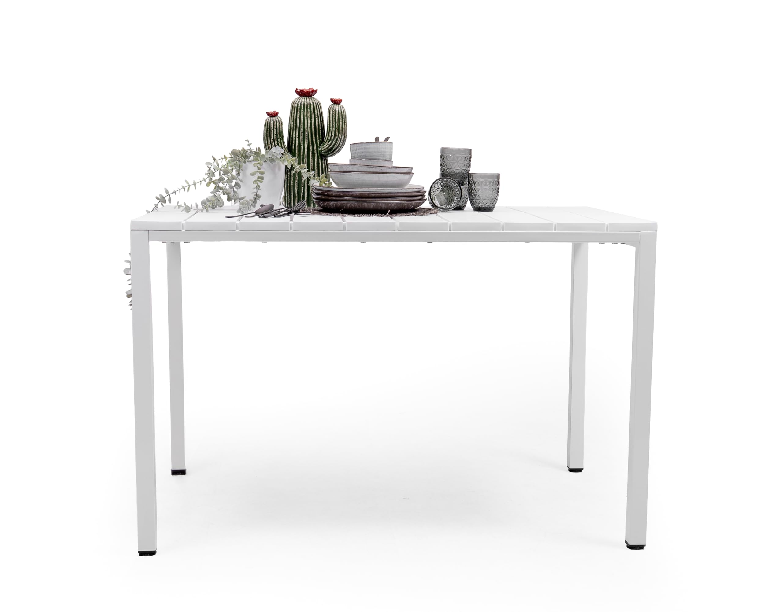 Homely – Mesa de Comedor Rectangular para jardín Ambar | 120x80 cm. 75 cm Alto | Polipropileno Material idoneo para Exterior | Color Blanco