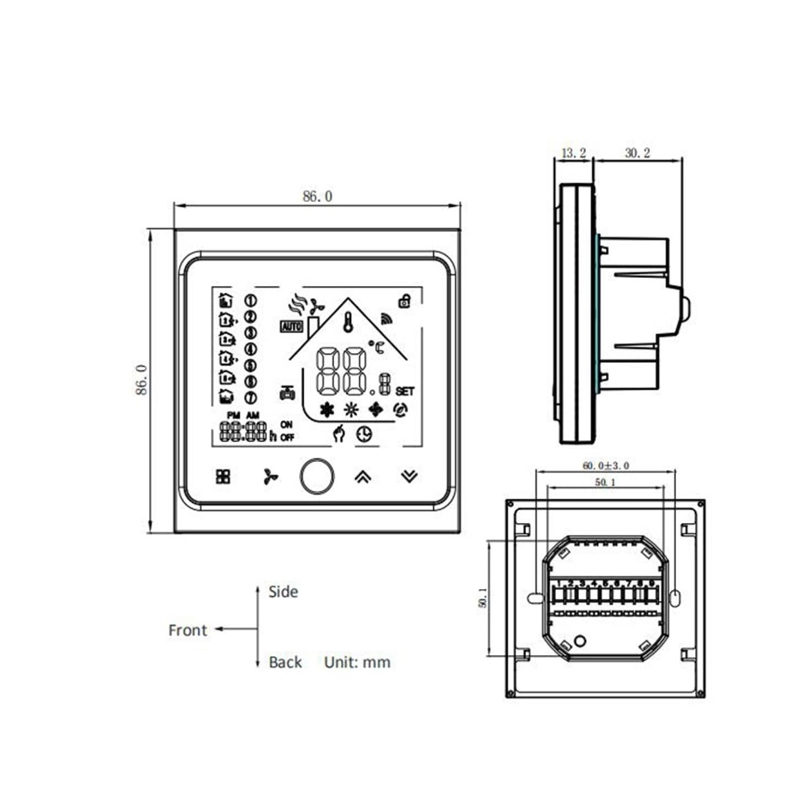 Inteligentny termostat pokojowy WiFi dotykowy Temperatura Pilot zdalnego sterowania Ogrzewanie Klimatyzacja Termostat(BAC002-2-White)