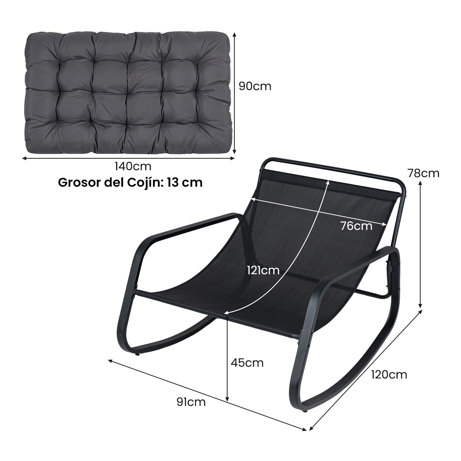 COSTWAY Silla Mecedora Extragrande Exterior, Sillón Mecedor Cojín Extraíble
