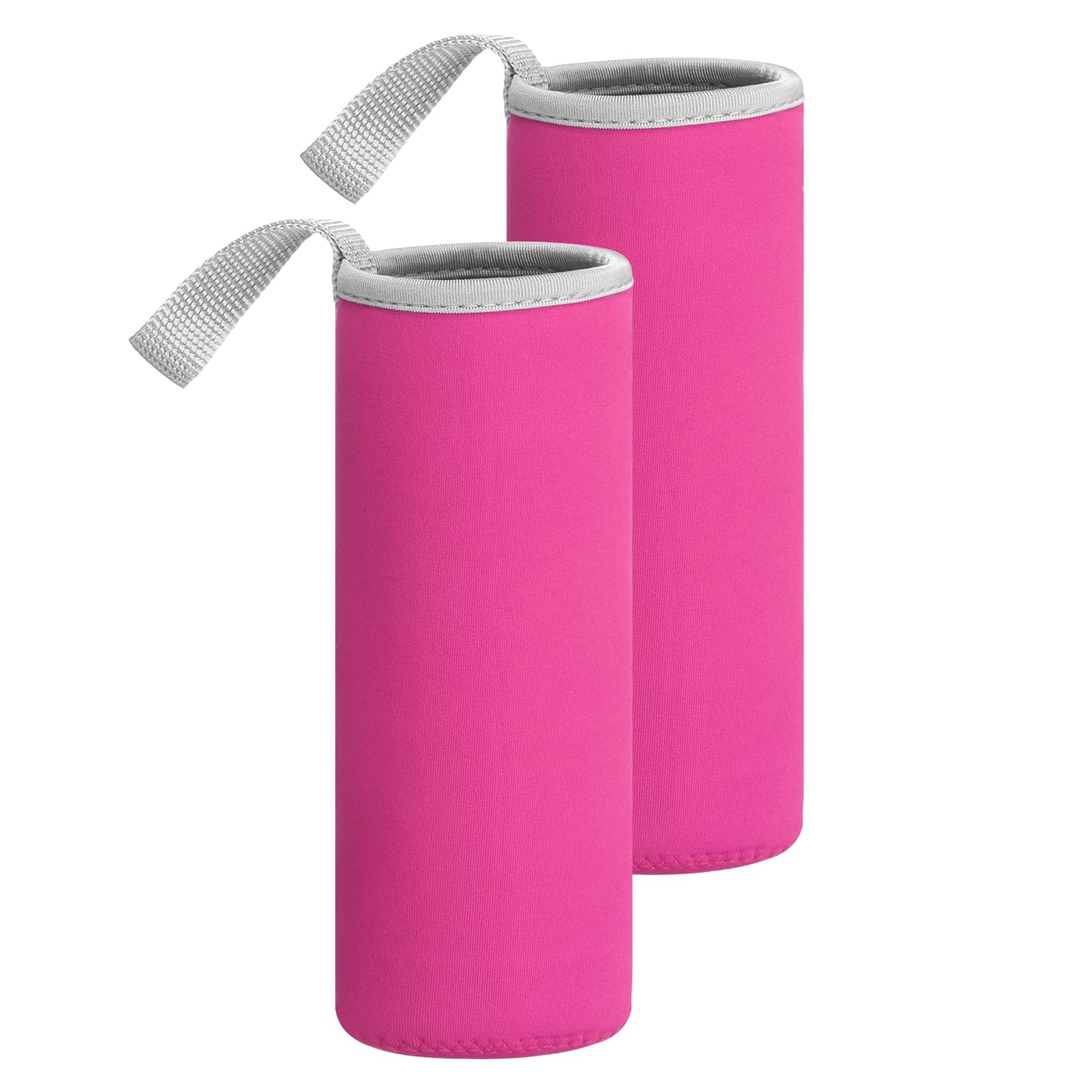 sourcing map 2pcs Neoprene Water Bottle Sleeve, 18.5 oz Insulated Water Glass Bottles Carrier Bag Collapsible Drink Bottle Sleeve Cover Holder with Handle, Rose Red