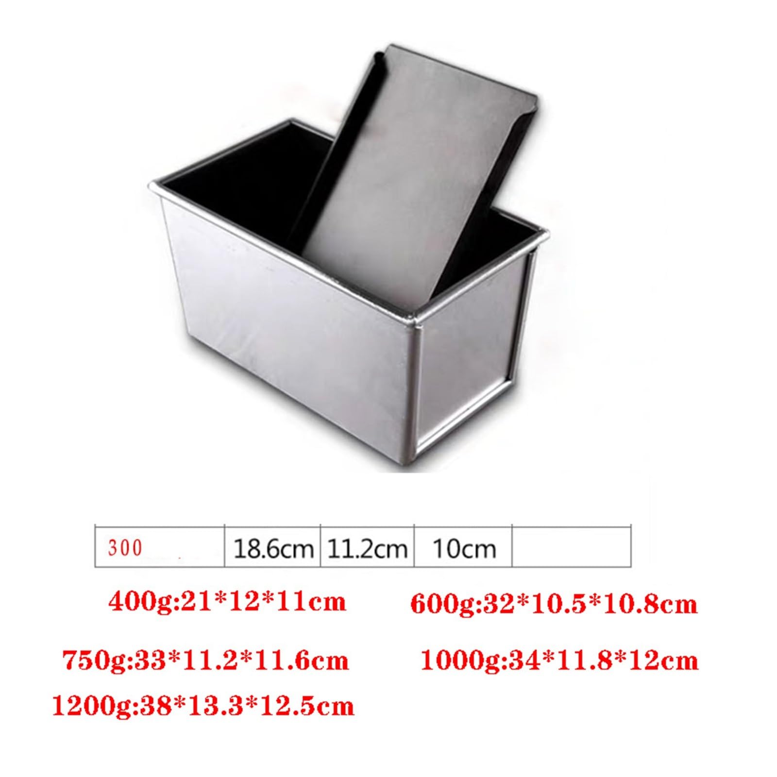 Molde Rectangular for Pan con Tapa, Molde for Pan Tostado, Antiadherente, aleación de Aluminio, Capacidad de Masa de 1 Libra, for Hornear Pan Tostado en Horno(33 * 11.2 * 11.6cm)