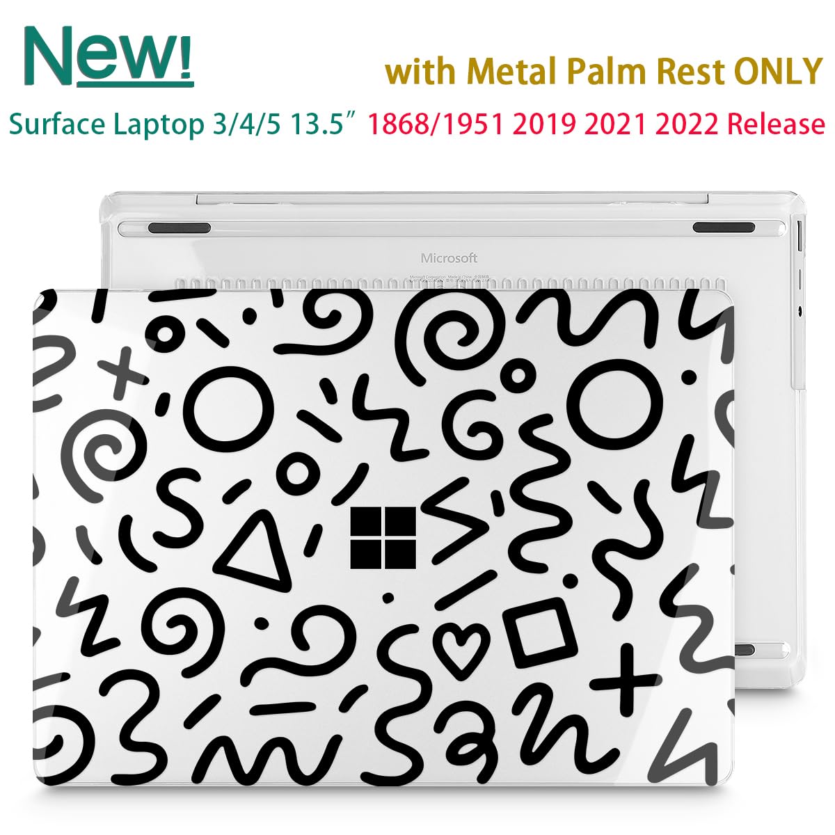 Custodia per laptop Microsoft Surface 5/4/3 da 13,5 pollici con poggiapolsi in metallo SOLO 2019-2022 Modelli di rilascio: 1868/1951, custodia rigida in plastica con copertura per tastiera e