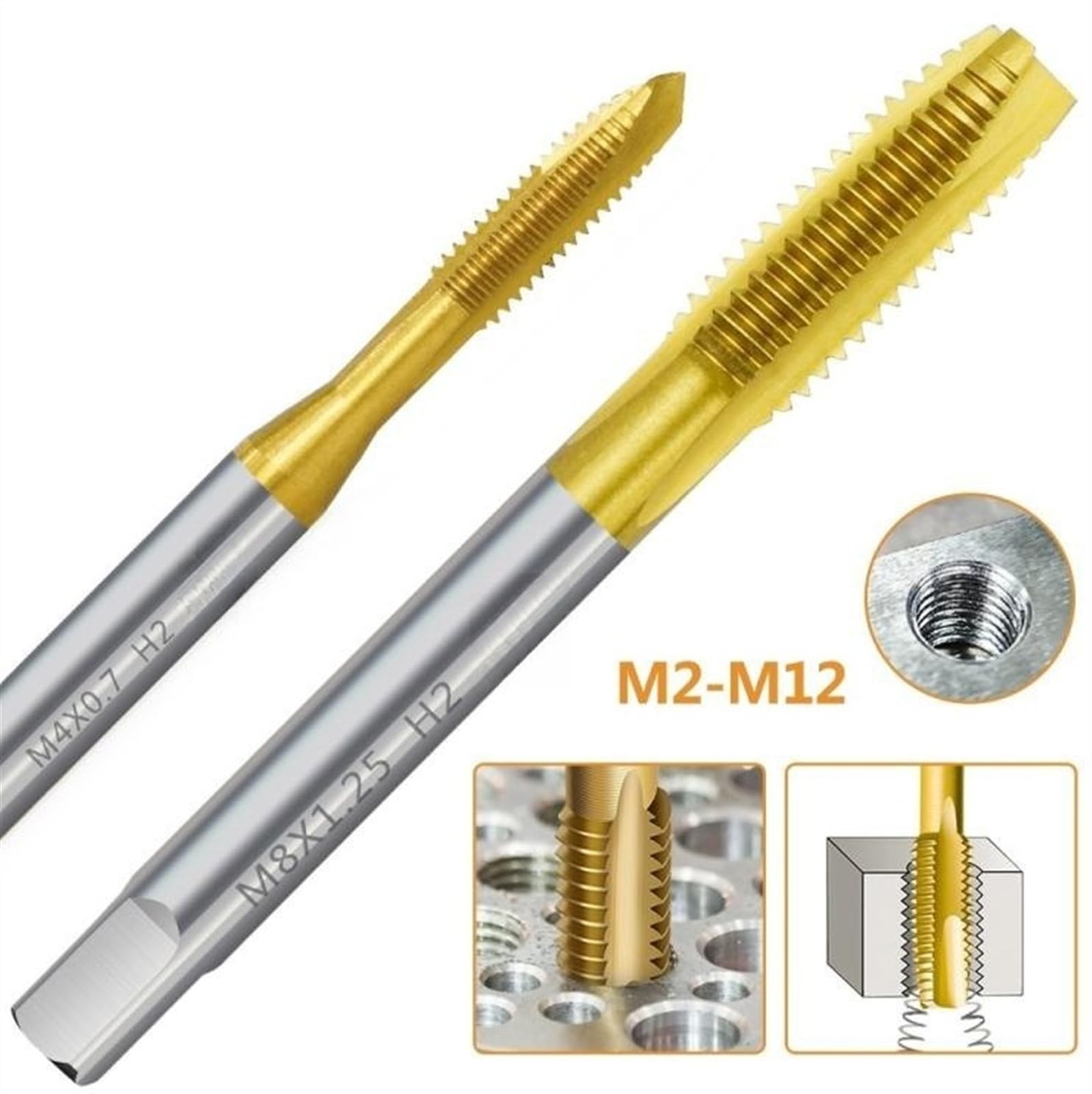 Punta per Trapano con Filettatura a scanalatura Dritta metrica M2 M2.5 M3 M3.5 M4 M5 M6 M8 M10 M12 Utensili manuali (Colore: A, Dimensioni: M12x1.75)