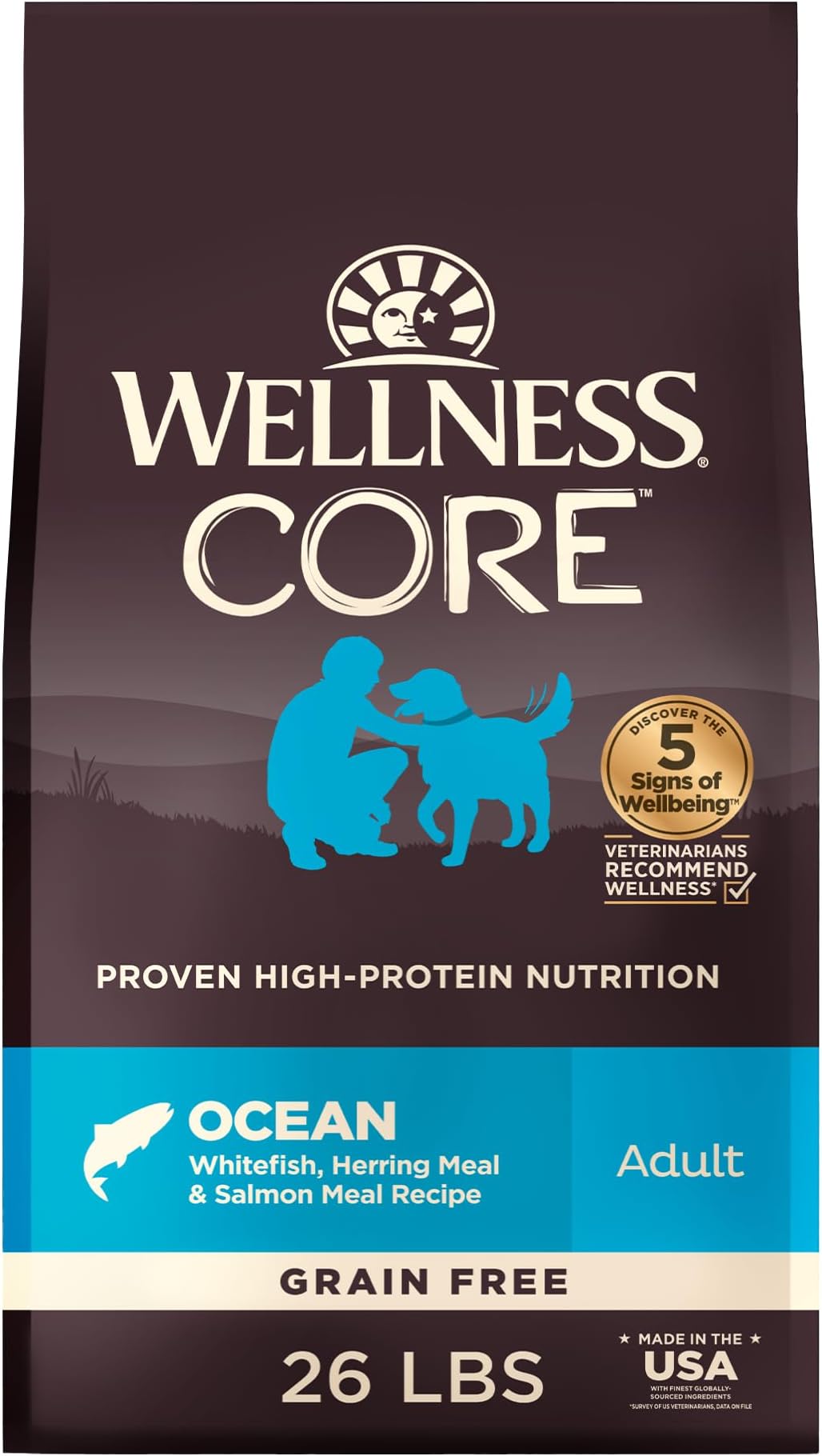 Wellness CORE Dry Dog Food, Grain-Free, High Protein, Natural, Ocean Whitefish, Herring, & Salmon Recipe, (26-Pound Bag)