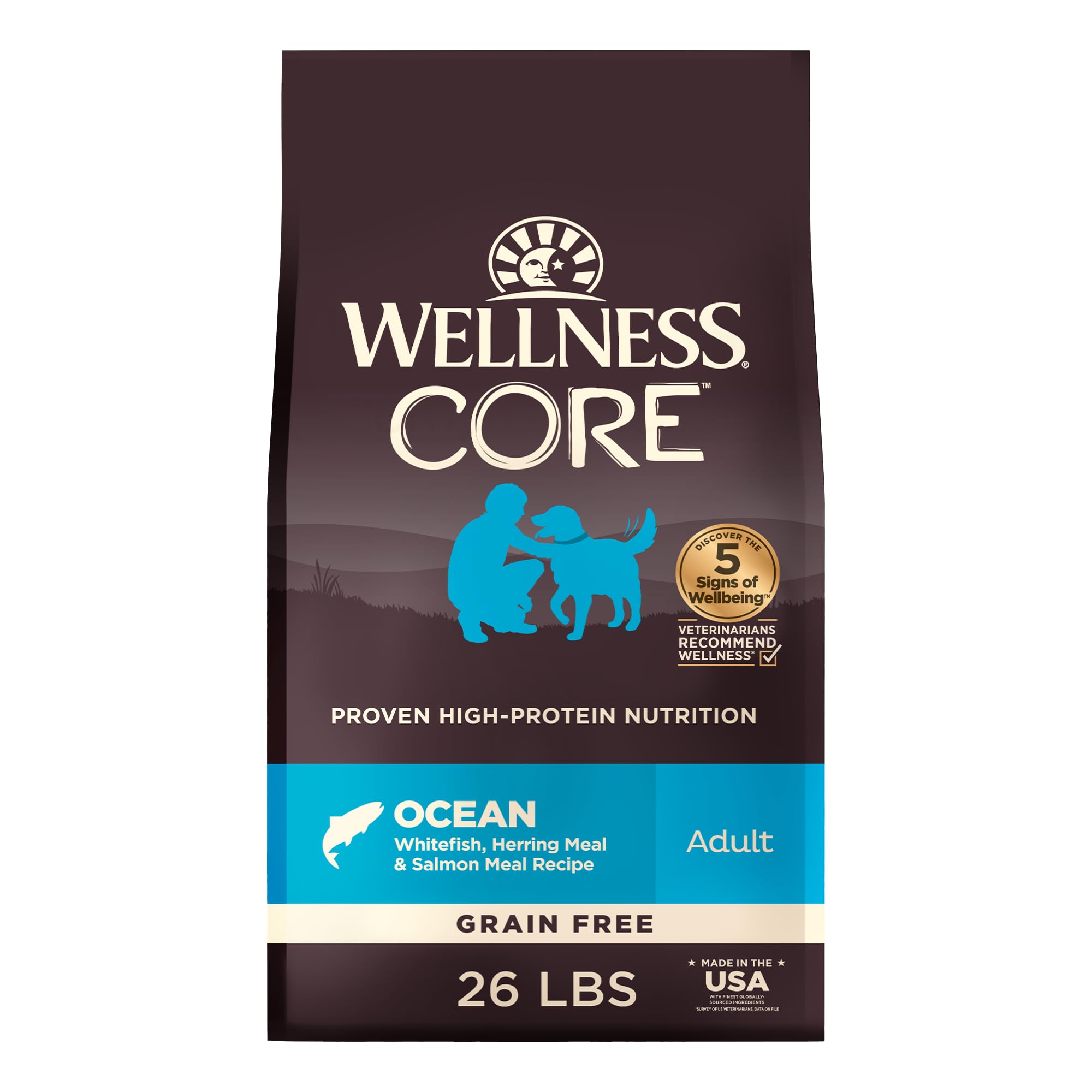 Wellness CORE Dry Dog Food, Grain-Free, High Protein, Natural, Ocean Whitefish, Herring, & Salmon Recipe, (26-Pound Bag)