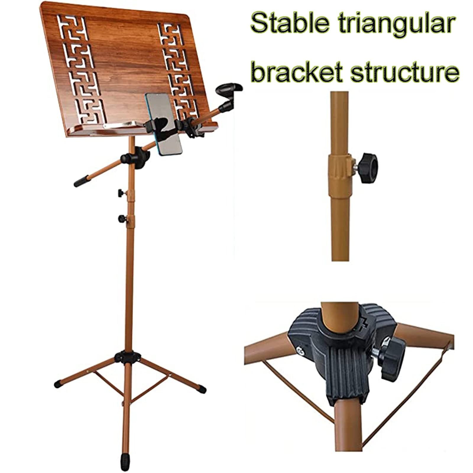 Atril De Música Portátil Y Liviano, Soporte para Libros De Bambú De Doble Uso Dos En Uno, Atril para Partituras con Colgador para Violín, La Superficie Está Pintada para Pr,