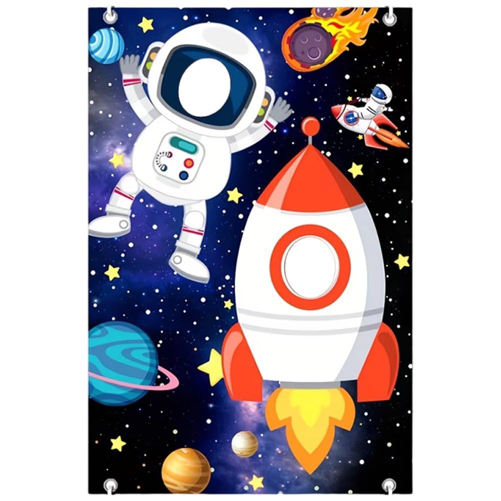 Lamdbao Space Backdrop Banner Fabric Planet Tapestry Birthday Photo Props for Astronaut Party Decoration Supplies 180x90cm