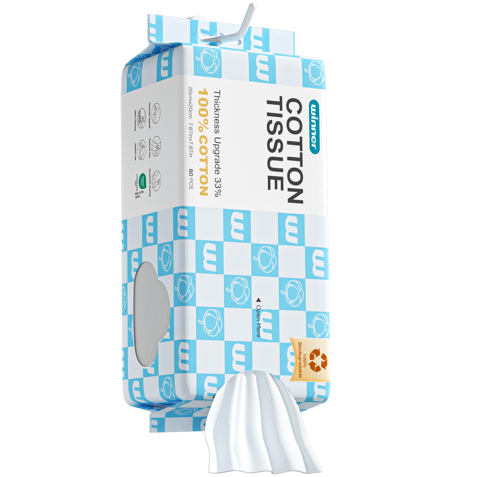 Winner Soft Face Towels, Upgraded Thicker 100% USDA Biobased Facial Towels with Hangable Design, Unscented and Gentle on Sensitive Skin, Disposable