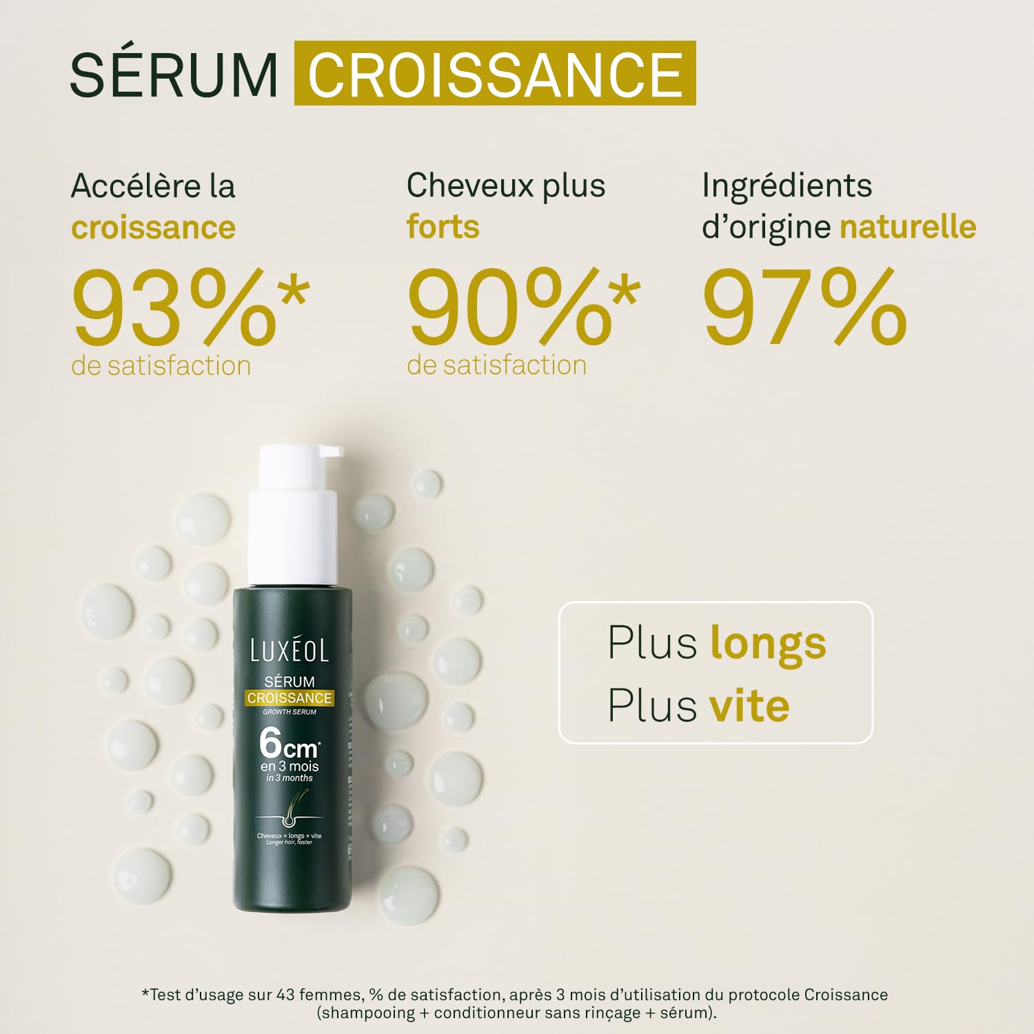 LUXEOL - Sérum Cheveux Croissance - Pousse De 6 cm En 3 Mois* - Des Cheveux Plus Longs Plus Vite - 97% D'Ingrédients D'Origine Naturelle - Sans Silicones - Fabriqué En France - 100 ml