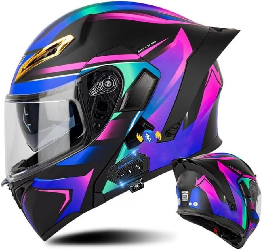 Casque de cyclomoteur scooter avec Bluetooth et double visière modulable L