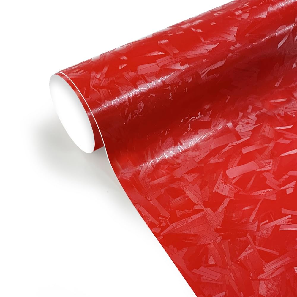 CompraFun Forged Carbon Fibre Vinyl, Self-Adhesive Waterproof Bubble-Free Vinyl Car Sticker, Interior and Exterior Decoration, for Car/Motorcycle/Bike (Red, 30 x 150 cm)