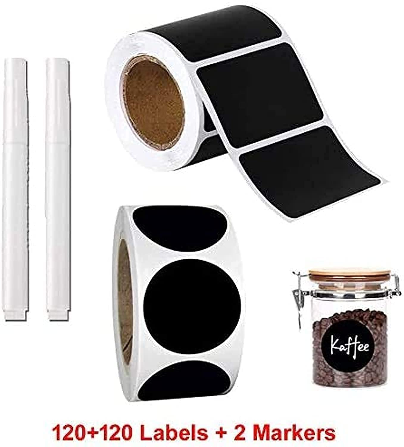 Premify2 Rolls of Chalkboard Labels with 2 Markers, Pantry and Storage Stickers for Jars, Pantry Labels for Jars, Mason, Spice, Glass, Cups, Containers, Canisters, Kitchen, Bathroom, Waterproof