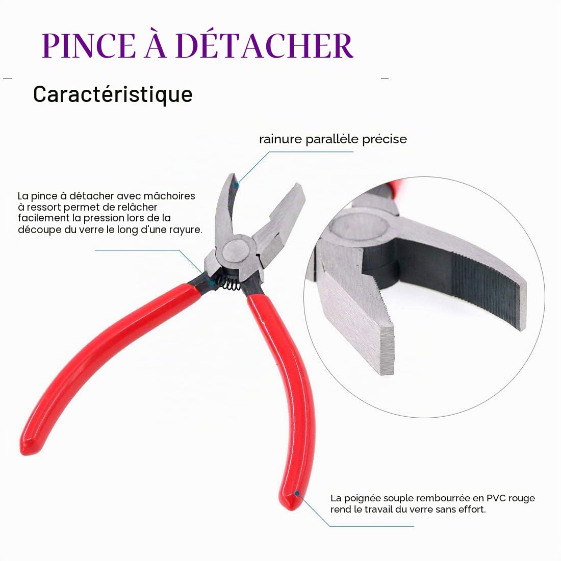 Swpeet Kit de pinces brise-lames robustes 2 en 1 avec embouts en caoutchouc, pinces à verre avec mâchoires plates et incurvées pour vitrail