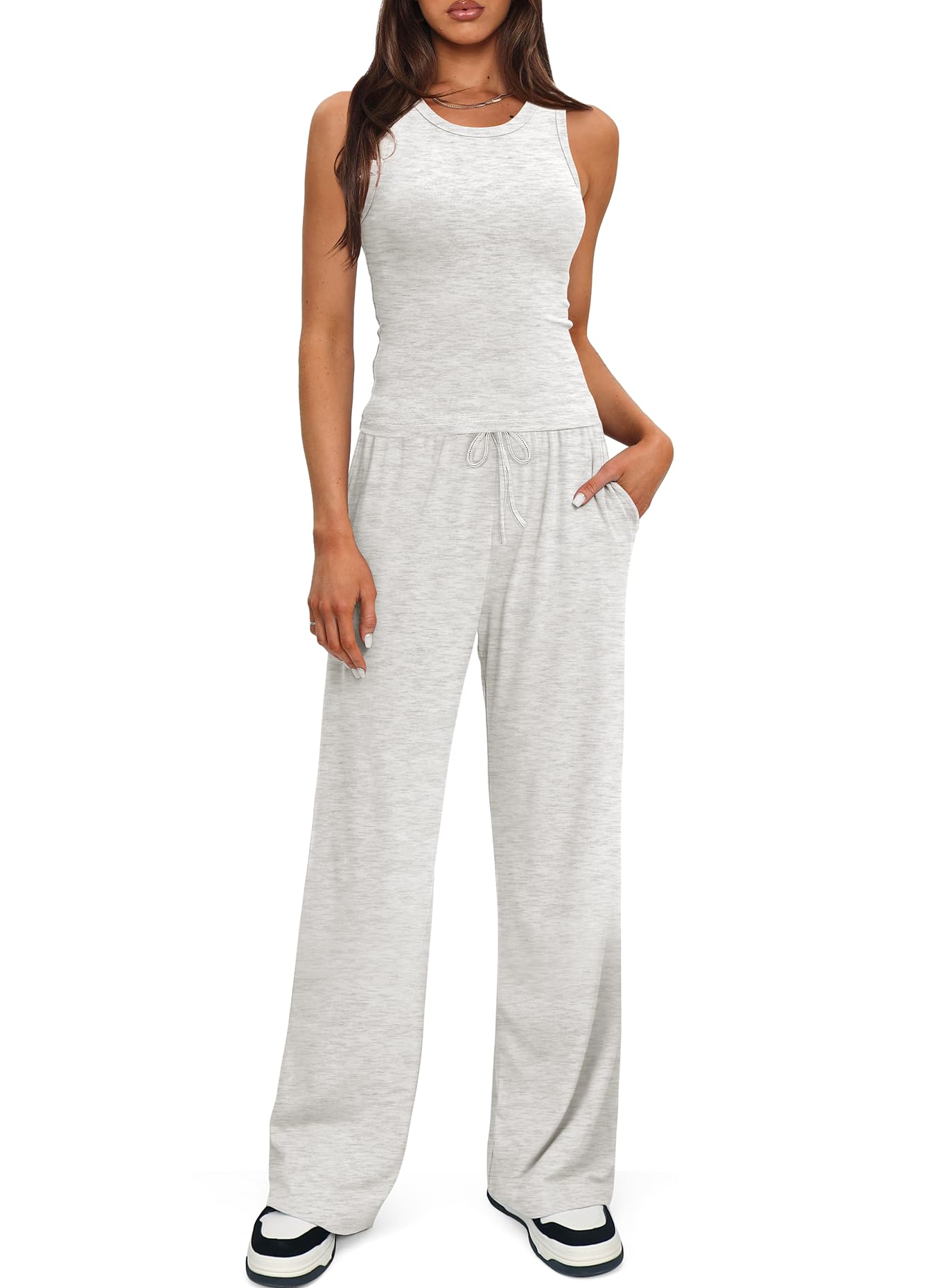 Darong Women's 2 Piece Outfits Lounge Sets Sleeveless Tank Tops Wide Leg Pants Sets Tracksuits Match Sets