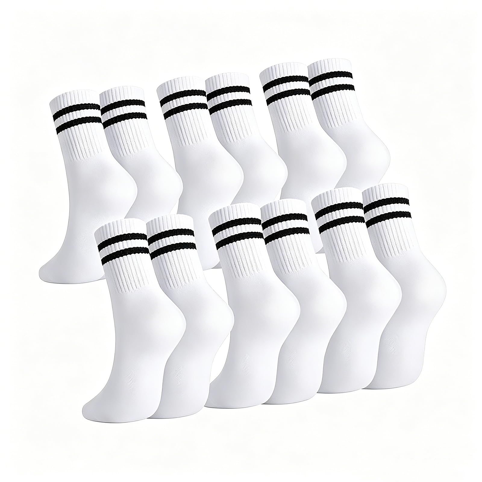 MeiLang 6 Pairs Striped White Sockss, Gym Leisure Socks, Breathable Cotton Ankle Liners Socks for Running, Gym, Sports – Anti-Blister Multipack for Women Girls Size 4-7 White