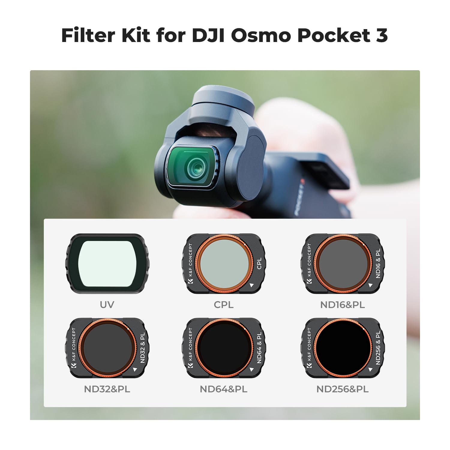 K&F CONCEPT 6-pack Magnetic Filters for Pocket 3- UV, CPL, ND16/PL, ND32/PL, ND64/PL, ND256/PL, Lens Protection Polarizing ND - Image 2