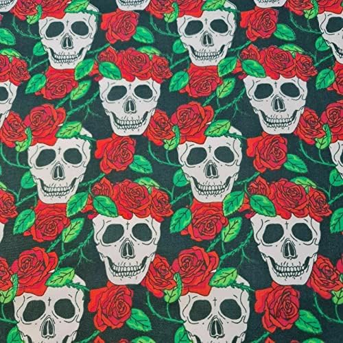 Textile Station Tela de algodón 100% poliéster con estampado floral de animales, adecuada para patchwork y confección, 112 cm de ancho (5 metros, estampado de calavera verde)