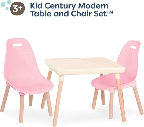 Miniatura 3 de B spaces Juego de mesa y silla para niños 1 mesa de manualidades y 2 sillas para niños patas de madera natural muebles para niños rosa y marfil 3