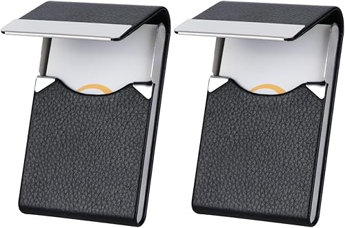 Paquete de 2 tarjeteros de presentación, funda de piel sintética para tarjetas de presentación, pantalla delgada de metal, caja de tarjetas de