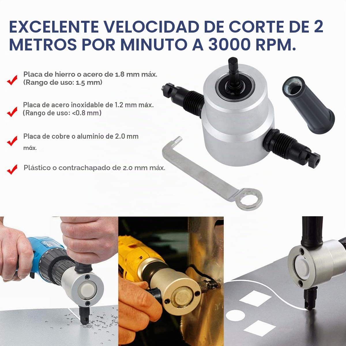 LAOYE Herramienta de Corte de Chapa de Doble Cabezal con Accesorios con Corte, Cortador de Chapa para Taladro Elétrico