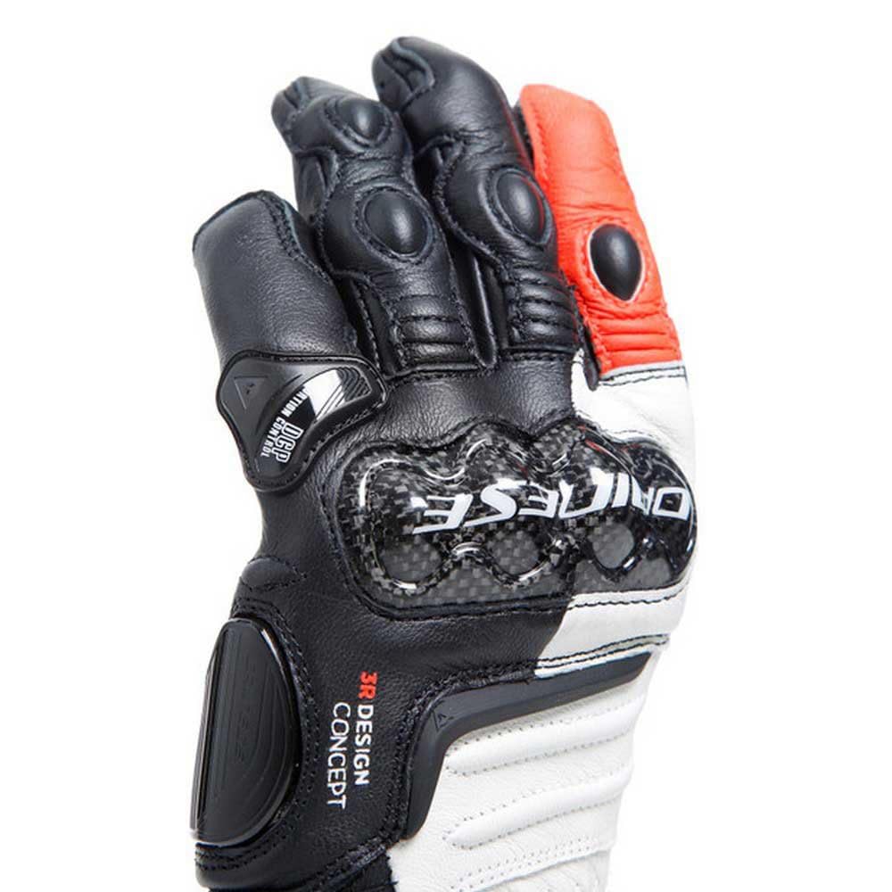 Dainese - Carbon 4 Long Lady Gloves, Guantes Moto Largos, Deportivos, en Piel, con Protecciones de Carbono en los Nudillos, Mujer, Negro/Blanco/Rojo Fluo, XL