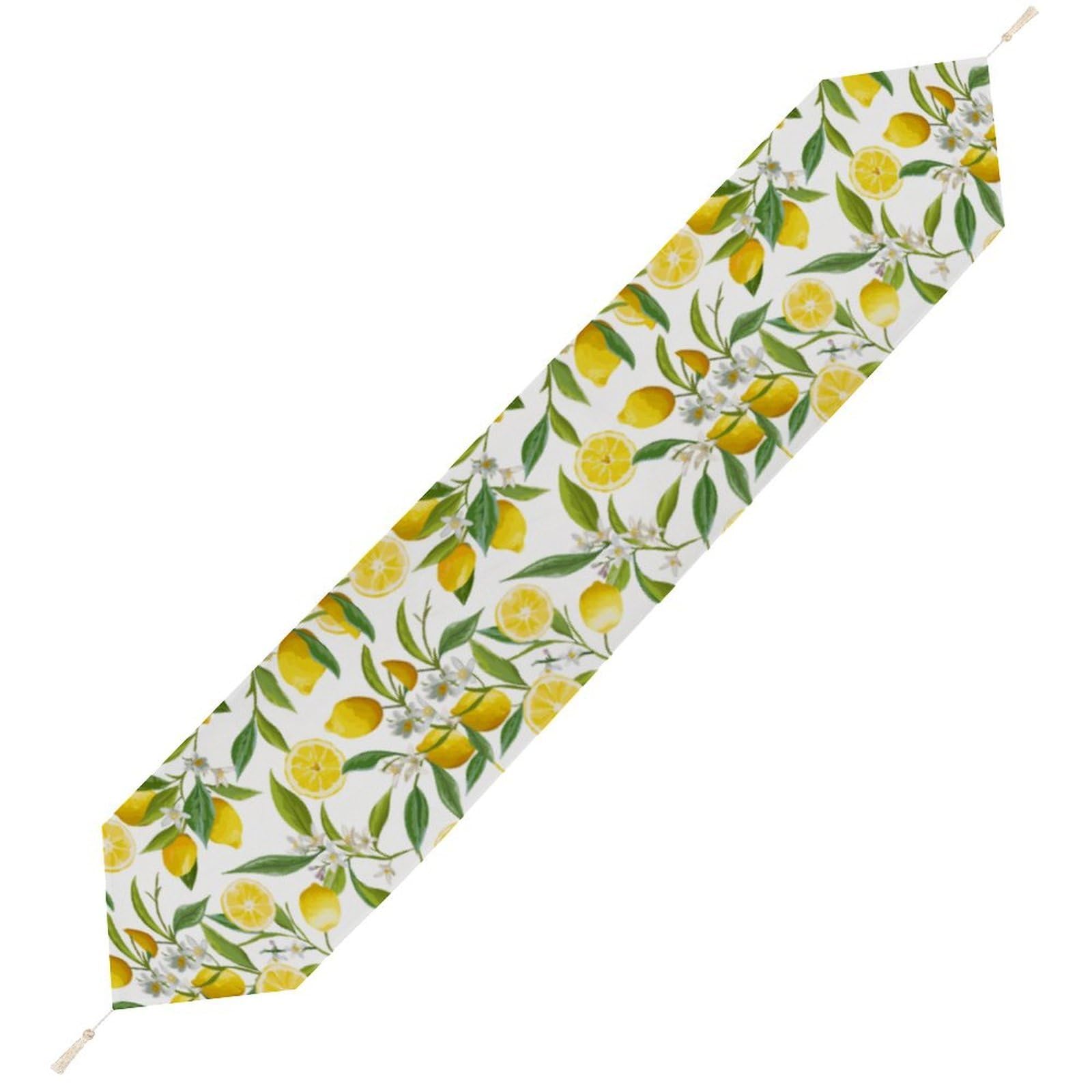 JZemdybill 178*33cm Table Runner with Tassel, Yellow Lemon Table Runner, Table Decoration for Kitchen, Party, Restaurant