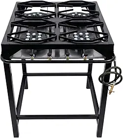 Fogão Industrial 4 Bocas Alta Pressão COMPLETO + Kit Gás P13 | Cozimento Ultra Rápido | Limpeza Fácil, Grelhas 30x30 Reforçadas, Ideal para Delivery, Restaurantes e Bares, 65x65x80 cm