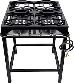 Fogão Industrial 4 Bocas Alta Pressão COMPLETO + Kit Gás P13 | Cozimento Ultra Rápido | Limpeza Fácil, Grelhas 30x30 Reforçadas, Ideal para Delivery, Restaurantes e Bares, 65x65x80 cm