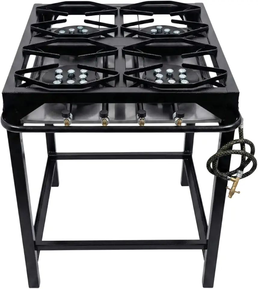 Fogão Industrial 4 Bocas Alta Pressão COMPLETO + Kit Gás P13 | Cozimento Ultra Rápido | Limpeza Fácil, Grelhas 30x30 Reforçadas, Ideal para Delivery, Restaurantes e Bares, 65x65x80 cm