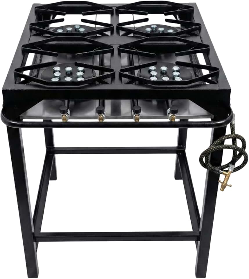 Fogão Industrial 4 Bocas Alta Pressão COMPLETO + Kit Gás P13 | Cozimento Ultra Rápido | Limpeza Fácil, Grelhas 30x30 Reforçadas, Ideal para Delivery, Restaurantes e Bares, 65x65x80 cm