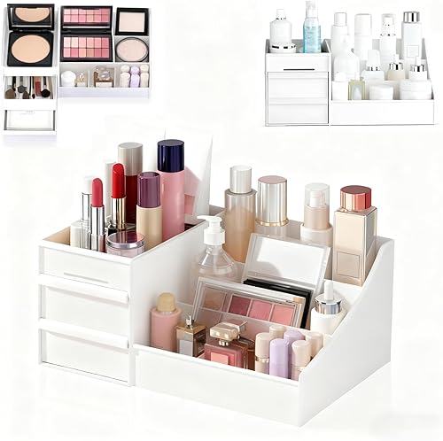 Organizador de maquillaje con cajones, organizador de cosméticos para tocador de baño, organizador de maquillaje de gran capacidad para cuidado de
