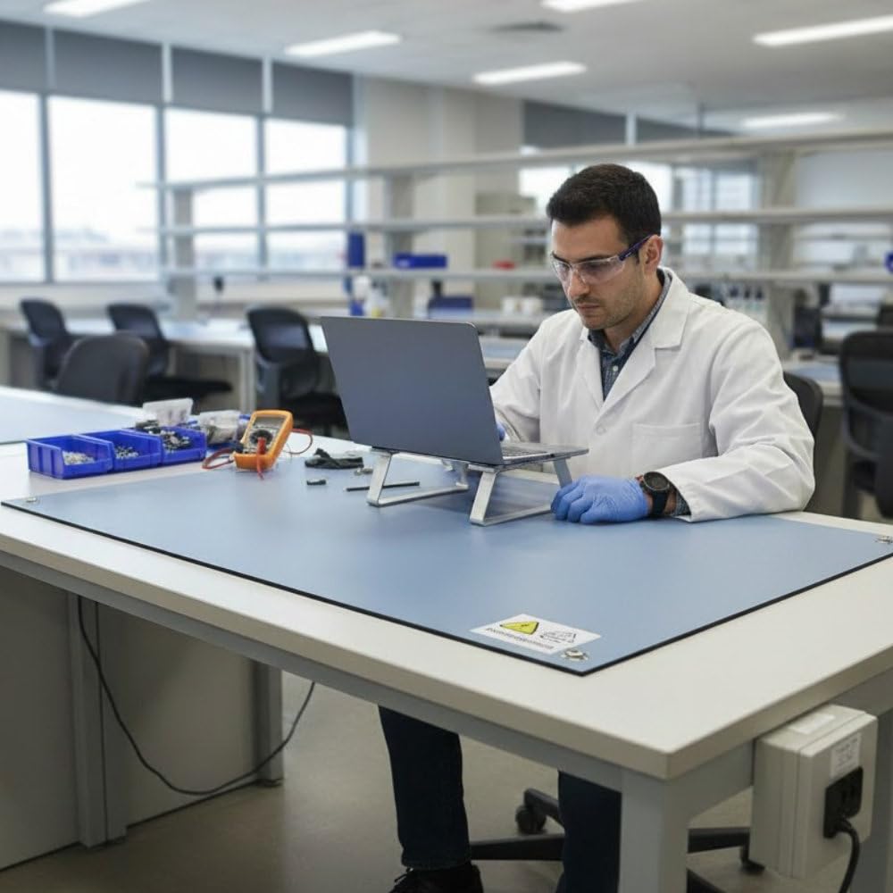 ESD Antistatik Matte 90 x 60 cm BLAU ohne Anschluss | Tischmatte Arbeitsmatte für Elektronik Reparatur Labor Werkbank Serviceplatz