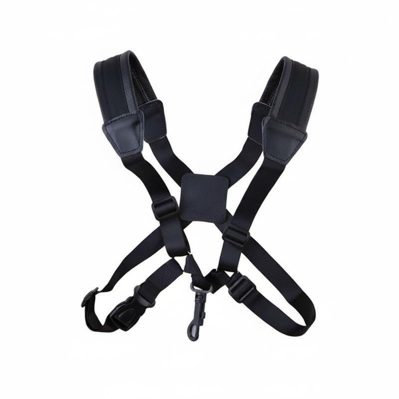 SECRET DESIRE Double Shoulder Sax Strap Leather Trim Sax Harness with Hook Customizable Sizing Saxophone Shoulder Strap for Adults, Kids, Performance, Practice Black M-image-1