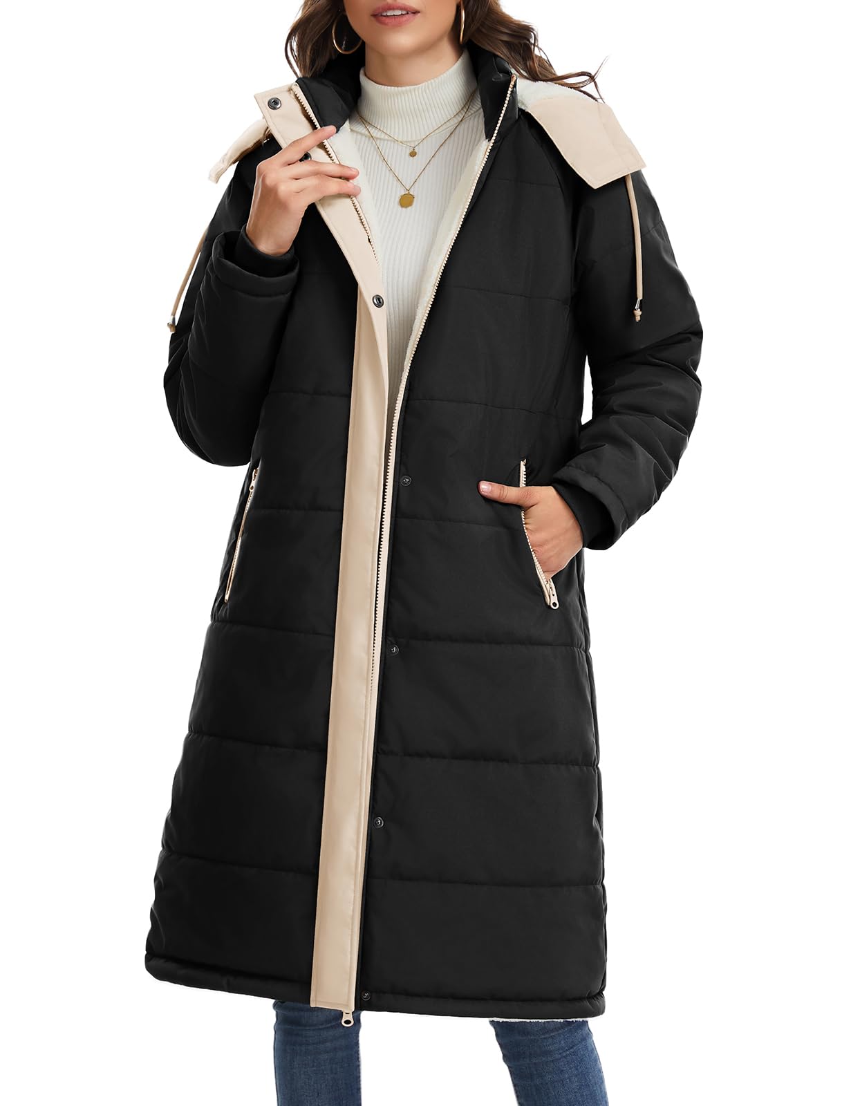 Tuopuda Giacca Donna Lungo Calda Invernale Idrorepellente Cappuccio