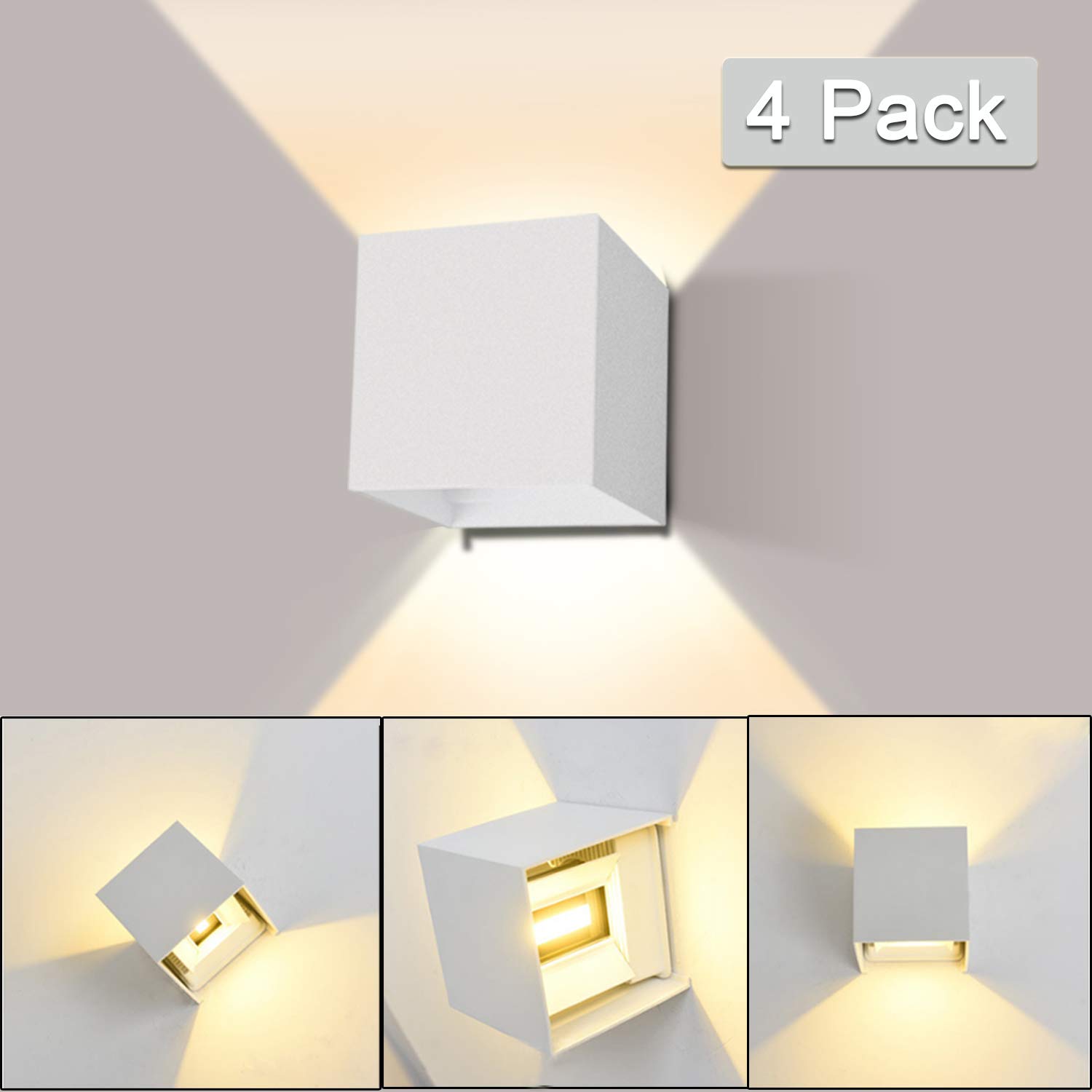 ledmoEU792D Wall Light LED 12 W 4 Pieces Wall Lights Indoor with Adjustable Beam Angle Wall Lamps Warm White 2800-3000 K IP65
