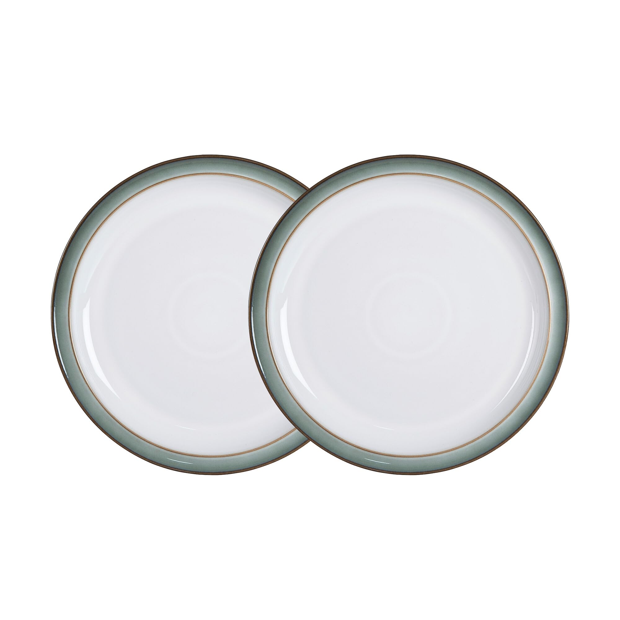 Denby Regency Green - Small Plates Set Of 2 - Dishwasher Microwave Safe Crockery 17.5Cm - Green, White Ceramic Stoneware Tableware Side Plates - Chip & Crack Resistant