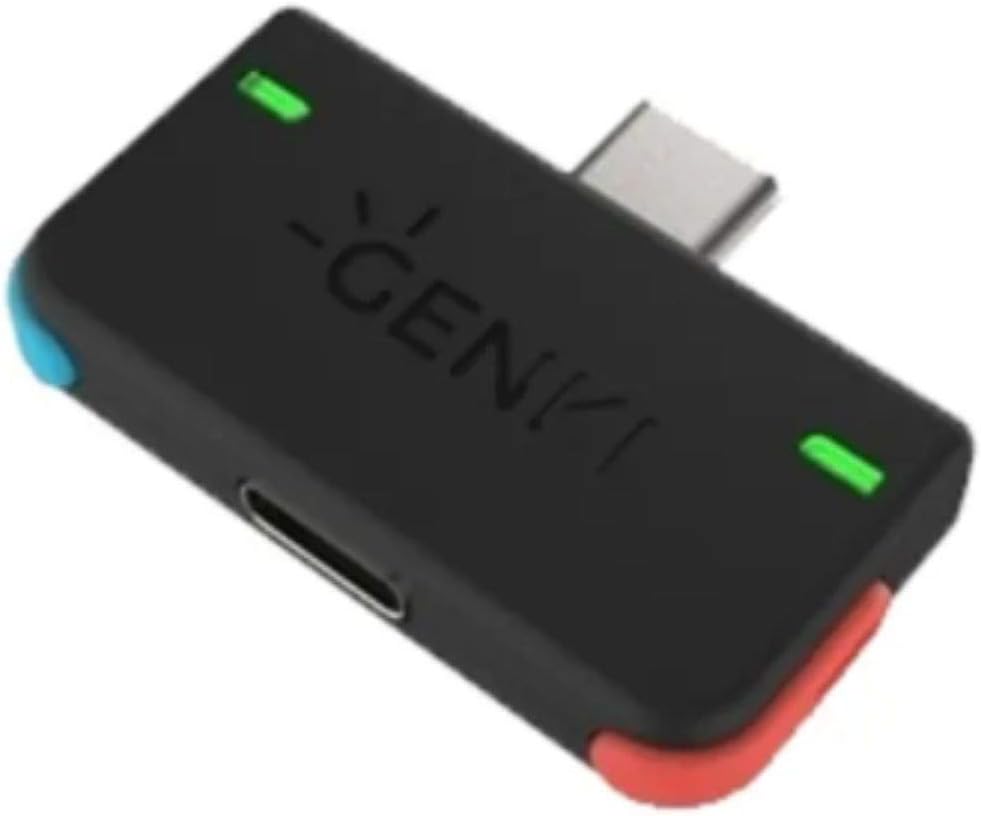 Genki Bluetooth Audio Adapter for The Nintendo Switch (Neon Blue red Buttons)