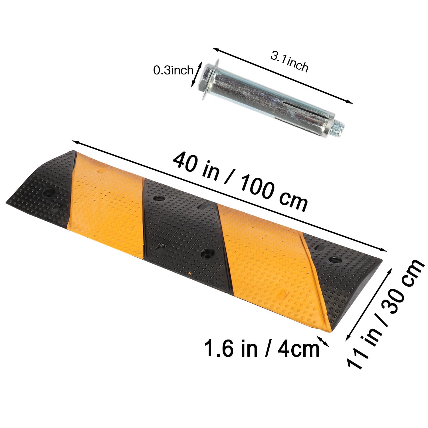 Nisorpa Bump de vitesse en caoutchouc robuste de 101,6 cm - Capacité de charge de 6 803,9 kg - Résistant à l'usure - Pour école, parking et entrée - 100 x 30 x 4 cm - Jaune et noir