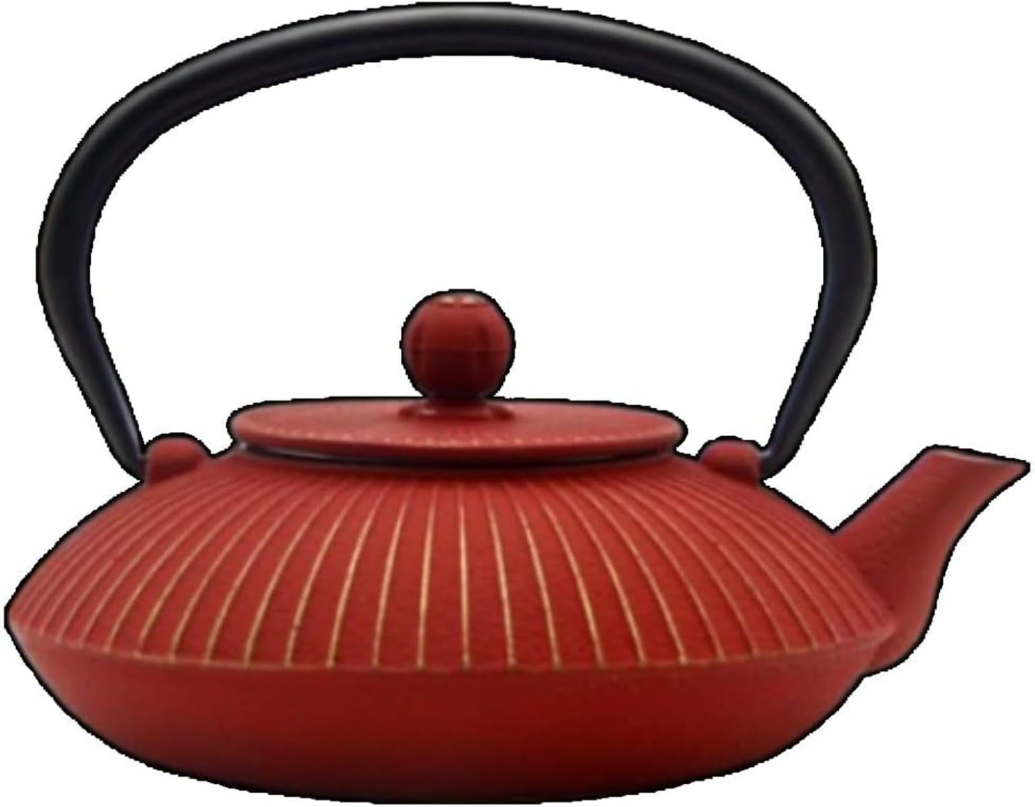 Xiesisi Tekettle, Nambu Ironware, Teapot, Iron, Flat Pot, Tea Ceremony, Iron Supplement, Iron Kettle, Induction Compatible, Direct Flame, Iron Bottle, 2.8 fl oz (0.8 L), Traditional Craft (Red) : Home