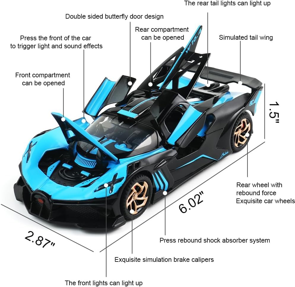 Image of Sky Tech Bugatti Bolide Sports SUV Car 1:32 Scale Model Car Exclusive Alloy Metal Pull Back Die-cast Diecast Metal Pullback Toy Openable Doors & Light Music Best Gifts Kids【Colors as Per Stock 】