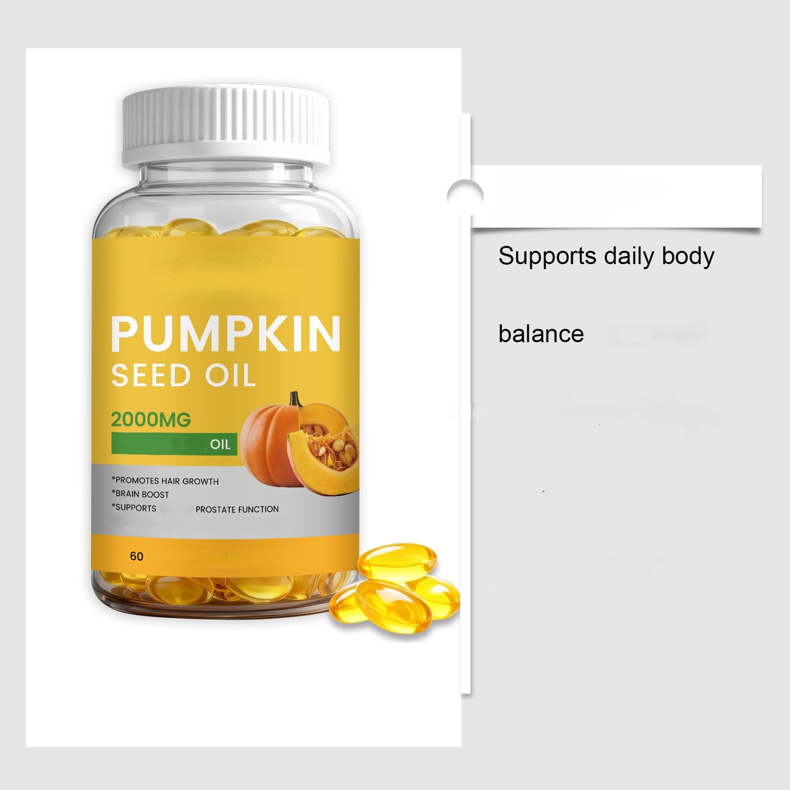 Olej z pestek dyni 2000 mg – czysty olej z pierwszego tłoczenia – odporność, włosy, wsparcie prostaty (60 szt.),3Pcs