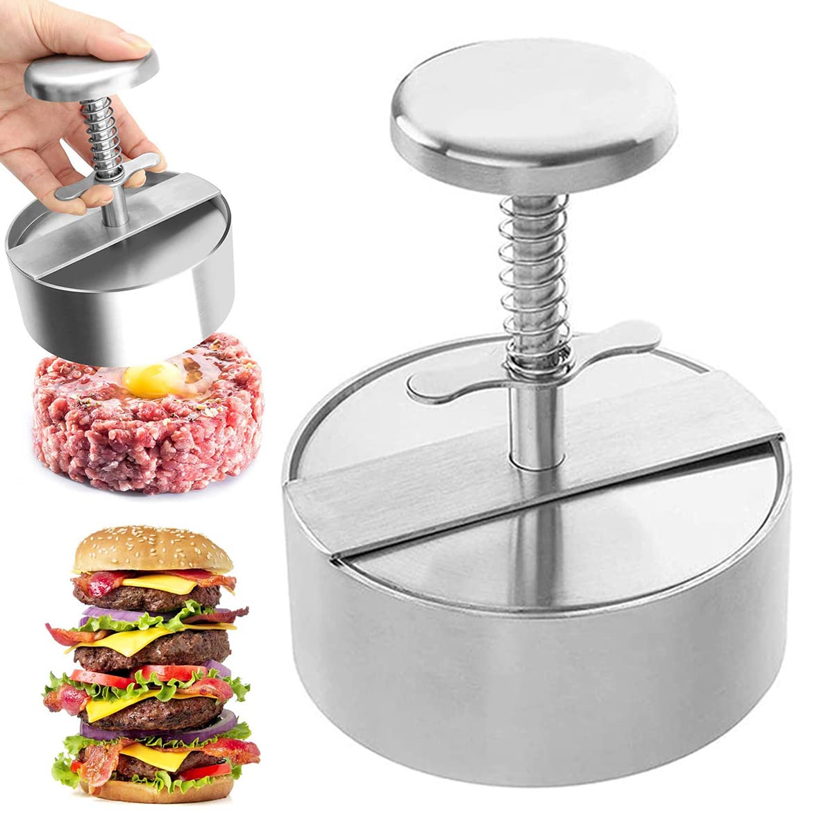 Stainless Steel Adjustable Hamburger Press Patty Maker Non Stick Patty Making Molds Easy Release Hamburger Patty Press for Beef Vegetables Burgers BBQ